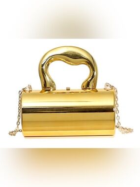 Women’s Gold Metallic Acrylic Clutch Handbag with Removable Strap